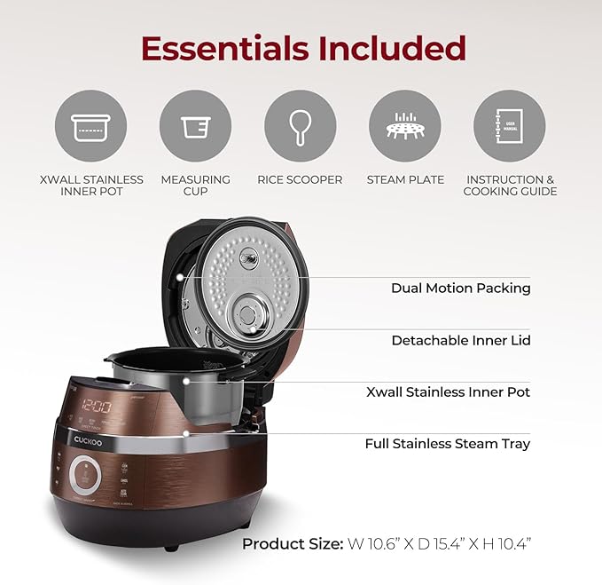 Cuckoo CRP-JHSR0609F Multifunctional and Programmable Electric Induction Heating Pressure Rice Cooker, 3-Language Voice Navigation, Intelligent Cooking Algorithm - 6 Cups, Made in Korea, Brown