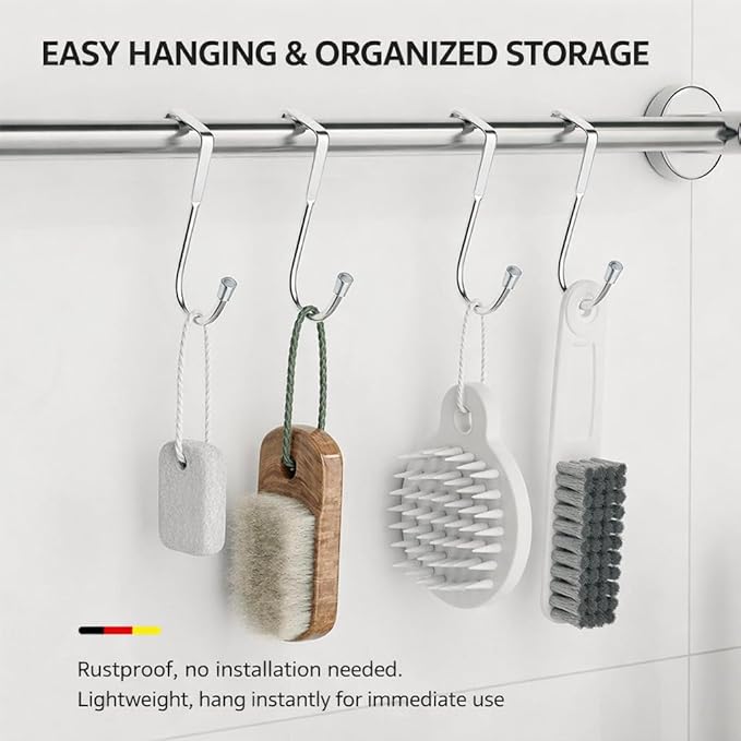 304 Stainless Steel Over Door S Hooks, Heavy Duty Double Hooks, No Drill Cabinet & Door Hooks for Kitchen, Bathroom, Closet, Towel & Bag Hanger, Rustproof, 4 Pack