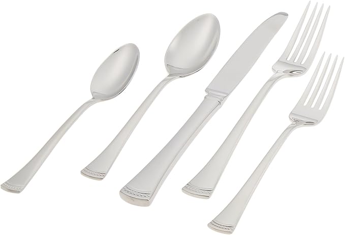 Lenox Silverware Set For 12, Portola 65-Piece Flatware Set with Serving Utensils, Service For 12, 18/10 Stainless Steel Flatware, Dishwasher Safe, Knives Spoons and Forks (Silver, 65 pieces)