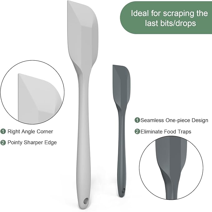 Silicone Spatula Set, Premium Spatulas Silicone Heat Resistant 2 Small & 2 Large Flexible Scraper for Nonstick Cookware, Rubber Spatula for Kitchen Mixing Baking Cooking Use, Soft Spatula - Gray