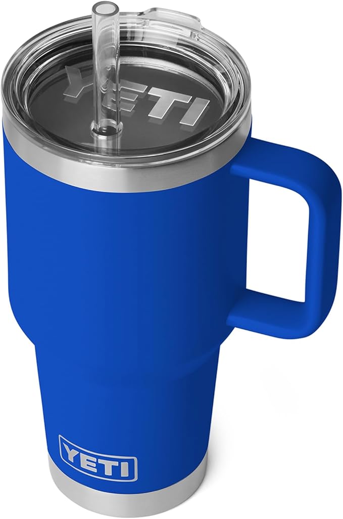 YETI Rambler 35 oz Straw Mug 2.0 - Double-Wall Vacuum Insulation for Cold Beverages – Dishwasher Safe – Cupholder Compatible – Reusable Straw – Comfortable Grip Handle – Travel Mug - Royal Blue