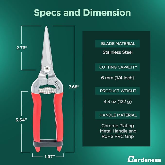 Gardeness 12PCS Pruning Shear Straight Pruning Snip with Stainless Steel Serrated Blade, Adjustable Joint Screw Micro Tip Garden Scissor for Arranging, Trimming, Harvesting Fruit, Vegetables