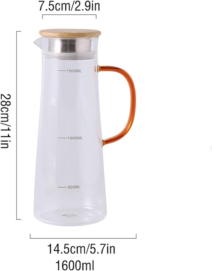 Pitcher Glass Pitcher with Filter Cover Glass Carafe with a Precision Graduation Line for The Juice Jug of Iced Tea, Cold/hot Beverages Hot/Cold Water Carafe