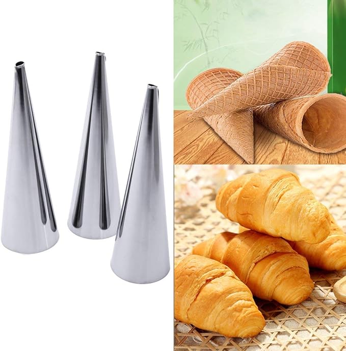 Joyeee 10 Pieces Pastry Cream Horn Molds, Stainless Steel Cannoli Tubes Puff Waffle Cone Pastry Roll Horn, 5 Inch Large Size Croissant Mold Brioche Pans Kitchen Baking Tool, Pastry Baking Molds