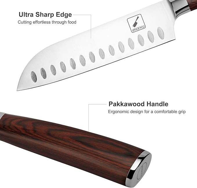imarku Santoku Knife 7 inch Kitchen Knife Ultra Sharp Asian Knife Japanese Chef Knife, German HC Stainless Steel, Ergonomic Pakkawood Handle, Christmas Gifts for Women/Men, Red