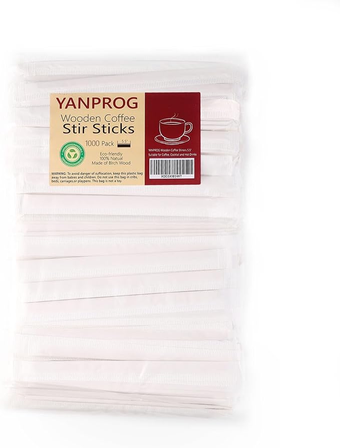 Wooden Coffee Stirrers Individually Wrapped 5.5" Coffee Stir Sticks 1000 Pcs, Natural Birch Round End Thick Birch Wood Eco-Friendly Suitable for Coffee, Cocktail and Hot Drinks