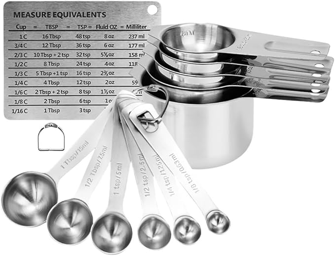 Measuring Cups and Spoons Set Heavy Duty 304 Metal Stainless Steel Measuring Cup Spoon Kitchen Gadgets for Cooking Baking (Set of 14)