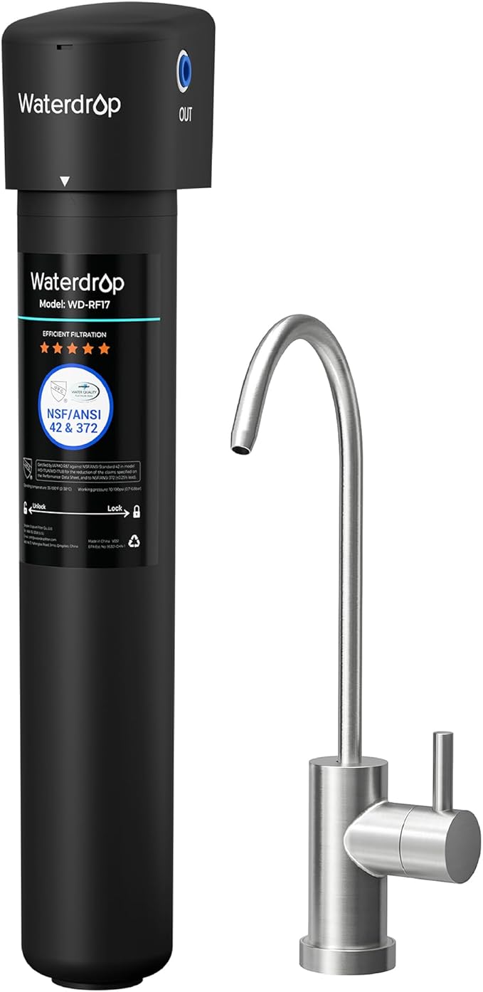 Waterdrop 17UB Under Sink Water Filter, 3 Years, Under Sink Water Filtration System, NSF/ANSI 42 Certified, Reduces PFAS, PFOA/PFOS, Lead, Under Sink Water Filter with Faucet