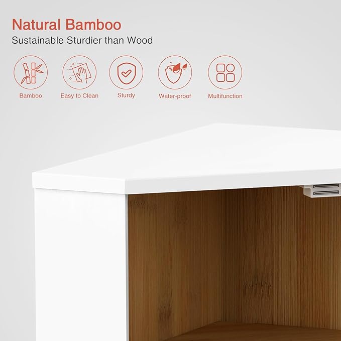 Goozii White Corner Bread Box for Kitchen Countertop, 2 Tier Breadbox for Sourdough Loaf, Modern Bread Storage Container for Island Counter Top Organizer, Cabinet Cupboard Pantry Shelf (Bamboo Wood)