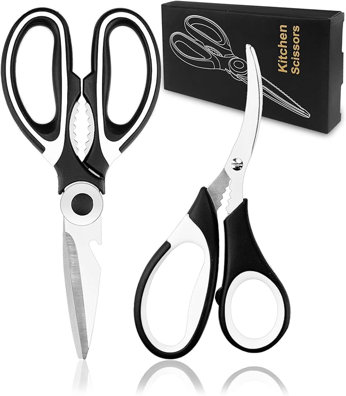 2 Pcs Herb Scissors, Multi-Blade Herb Scissors with Cover and Cleaning Comb, Stainless Steel Vegetable Scissors for Cutting Cilantro Onion Salad Garden Herbs, Heavy Kitchen Scissors (Green) (Black-2)