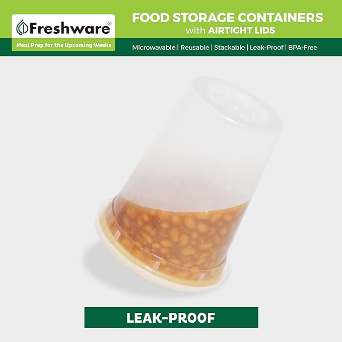 Freshware Food Storage Containers with Lids [60 Pack 8, 16, 32 oz, 20 sets each size] Plastic Deli Containers, Meal Prep Containers, Microwave and Freezer Safe, Stackable, Leakproof, BPA Free, Clear