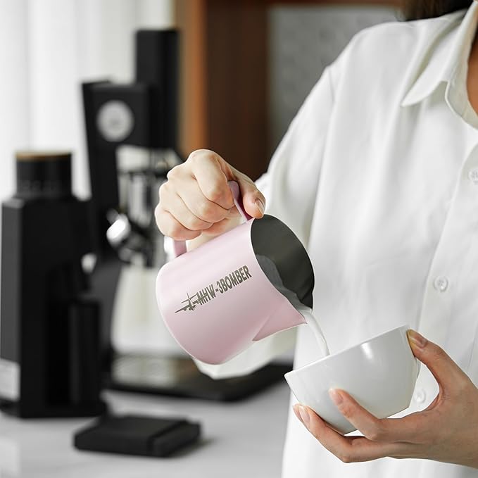 MHW-3BOMBER Milk Frothing Pitcher 16.9oz/500ml Espresso Steaming Pitcher Stainless Steel Frothing Cup Capuccino Latte Art Pitcher, Pink P5017-OS