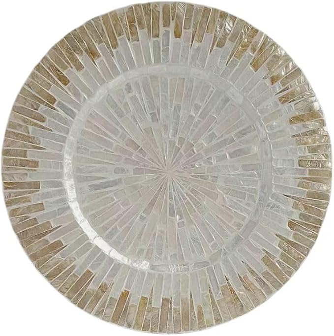 13 Inch Mother of Pearl Shell Placemat Plate – Large Round Decorative Heat for Table or Kitchen,Cabinet, Tabletop (Champagne White, 13 Inch)