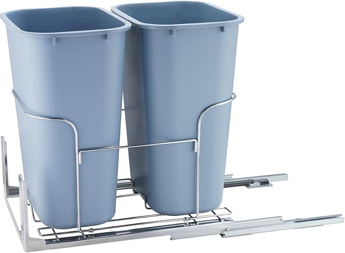 VEVOR Pull-Out Trash Can, 35L Double Bins, Under Mount Kitchen Waste Container with Soft-Close Slide and Door Mounting Kit, 110 lbs Load Capacity Heavy Duty Garbage Recycling Bin for Kitchen Cabinet