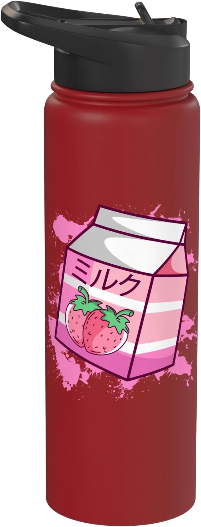 Kawaii Japanese Pink Retro 90s Strawberry Milk Carton Stainless Steel Insulated Water Bottle