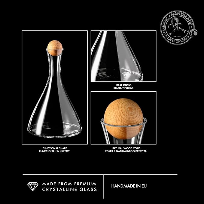 Krosno Wine Carafe Red Wine Decanter | 33.8 oz | Avant-garde Collection | Perfect for Home, Restaurants and Parties | Lead-Free Crystal Glass