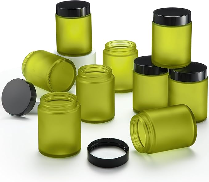 Domensi 24 Pcs Bulk 6oz Glass Jars with Lids Leakproof Round Airtight Empty Cosmetic Jars with Inner Liners Lid for Storing Lotions Spices Ointments Food Storage (Green)