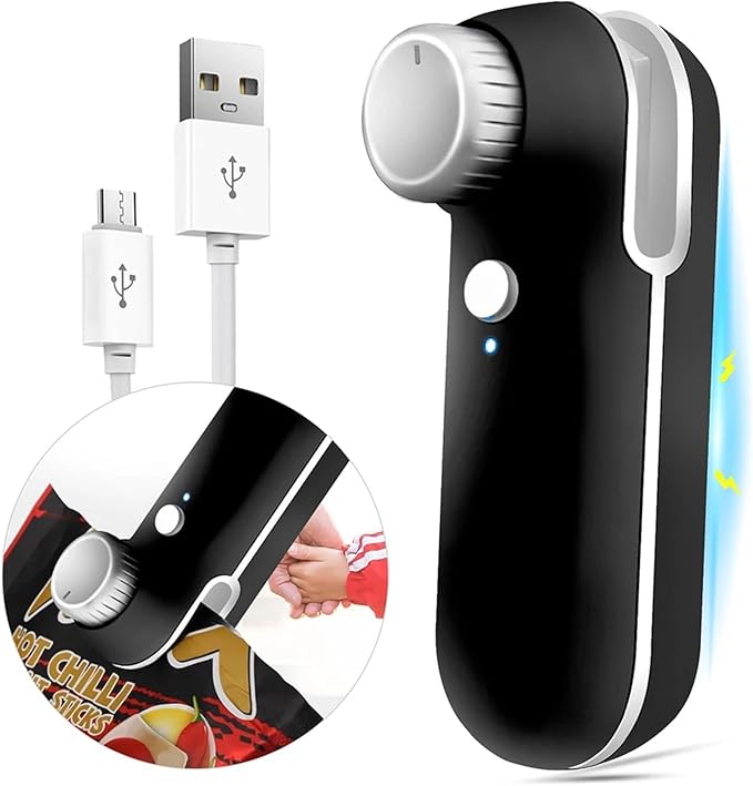 Mini Seale Portable 2-In-1 USB Rechargeable Mini Plastic Bag Heat Sealer In Black And White(2 Pack White)