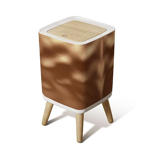 Small Trash Can with Lid Shiny goldden Brown foil Texture Glass for Prints Wastebasket with Press Cover Dog Proof Garbage Can Waste Bin for Kitchen Bathroom Nursery 2.6 Gallon