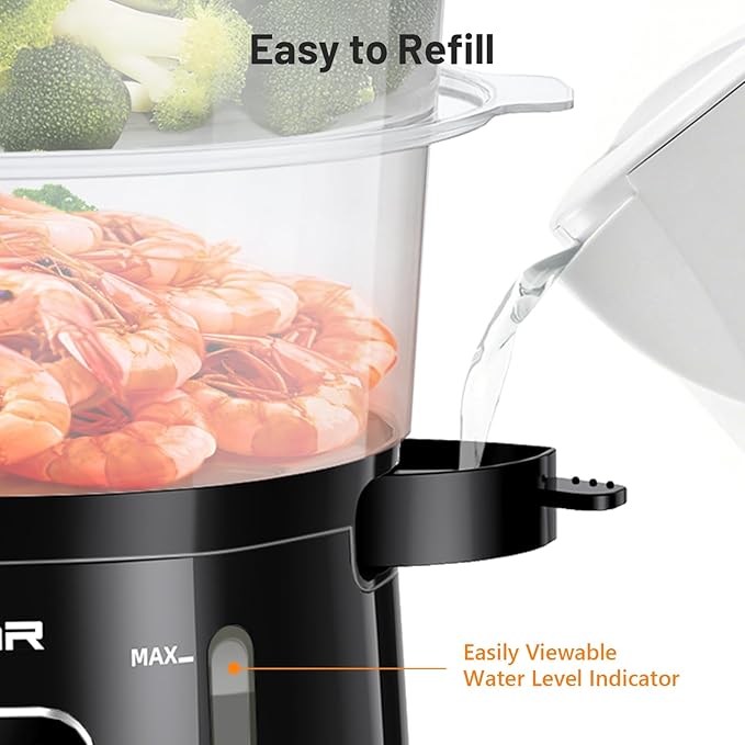 13.7QT Electric Food Steamer for Cooking, Vegetable Steamer with 3 Tiers BPA-Free Baskets, Digital Steamer with Appointment, 800W Fast Cooking, Ideal for Veggies Seafood Rice Black