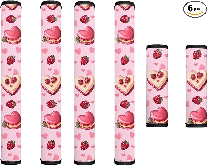 Cute Fridge Door Handle Covers Pack of 6 Kitchen Appliance Decor Handles Waterproof Door Cloth Protector for Refrigerator Cabinet Dishwasher, Berry Love Heart Shaped Cake Pink