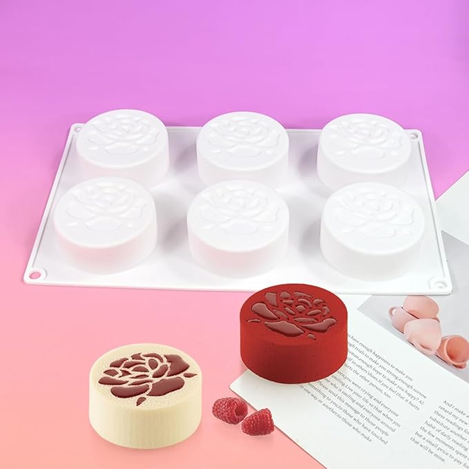 Silicone Baking Mold, 3D Round Shape Flower Pattern Silicone Mold for Making Chocolate, Mousse Cake, Candy, Soap, Ice Cream, Non-Stick Food Grade Silicone Molds (F_ Flower)