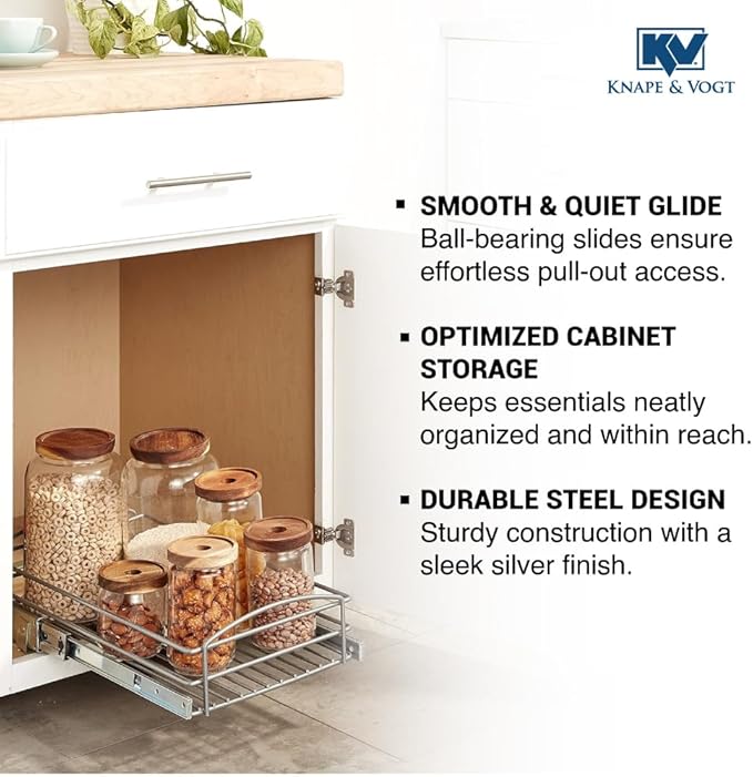 Knape & Vogt RS-MUB-11-FN 5 in. H x 12 in. W x 20 in. D Multi-Use Pull-Out Basket Cabinet Organizer in Silver