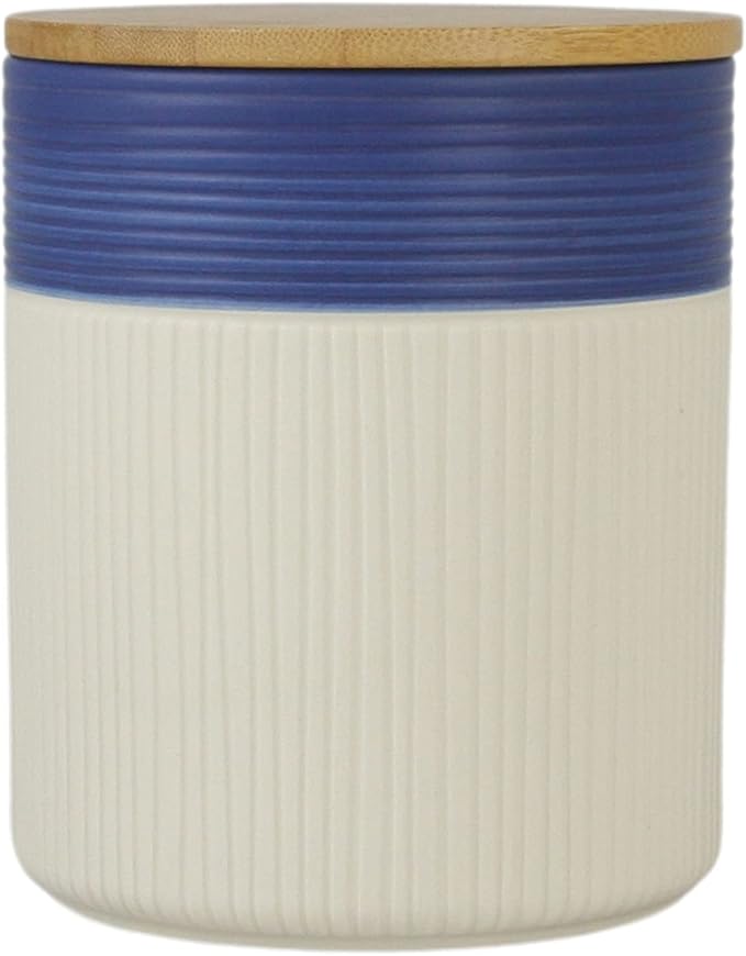 10 Strawberry Street Luca Ombre Embossed Ceramic Kitchen Canister Set, Set of 3, Matte Blue/White, Bamboo Lids