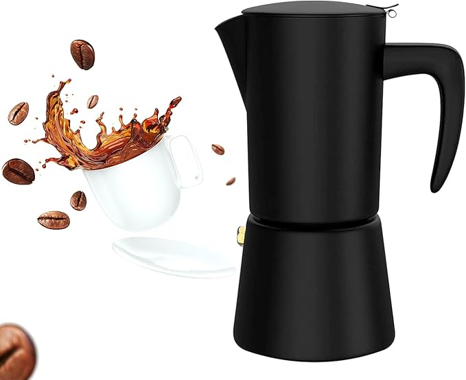 Moka Pot Espresso, Stainless Steel Italian Coffee Maker Stovetop Espresso Maker for Camping or Home Use, Induction Moka Pot 6 Cups (10oz/300ml), Black