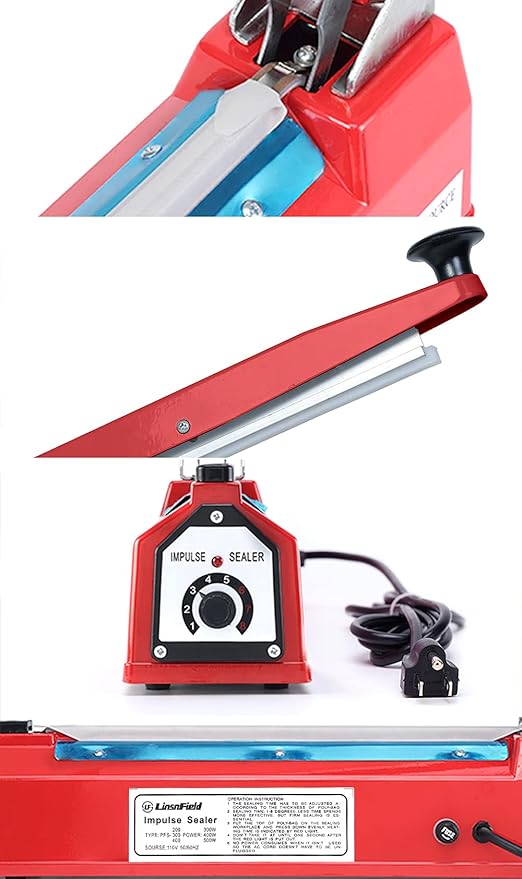 Sealer Pro, 12-inch Super Impulse Heat Bag Sealer, 7-mm Sealing System with Patent for Never Burn Out, Antioxidant Aluminium Shield, Copper Transformer, Built-in Fuse Safety System, Red