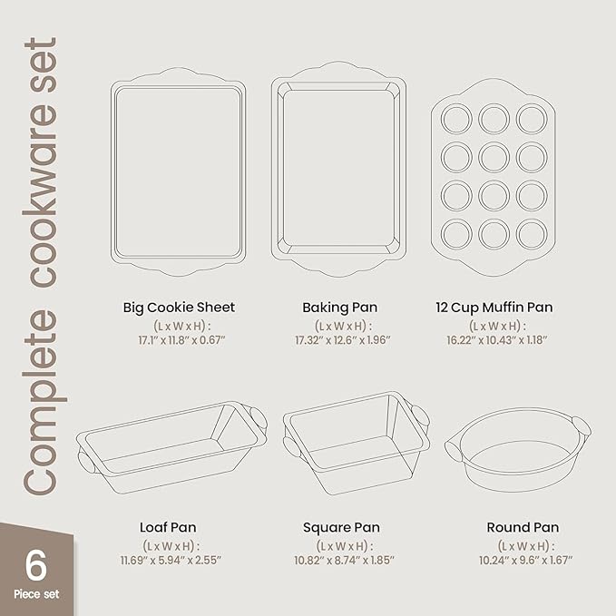BAKKENMaster 6-Piece Nonstick Gray Marble Coated Bakeware Set - Professional Quality Carbon Steel Pans with Silicone Handles - Ideal for Oven, Refrigerator, Freezer - Dishwasher Safe