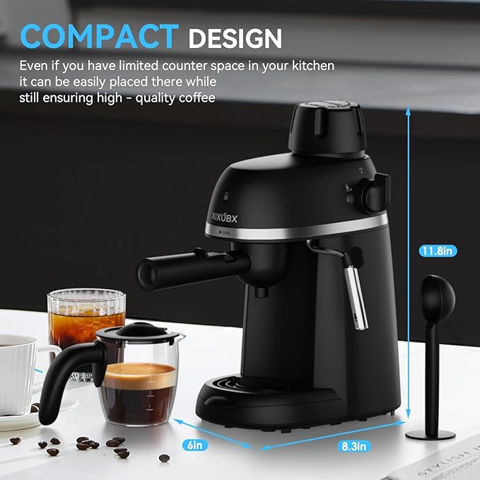 XIXUBX Coffee Machine, 3.5 Bar Espresso & Cappuccino Machine with Steam Wand, Compact Design Coffee Maker for Latte, Safety Lock & Tritan Cups, 800w, Black