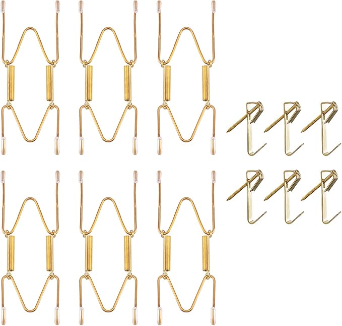 Bilillo 6 Pieces Invisible Heavy Duty Plate Holder, Stainless Steel Plate Hangers for The Wall, Plate Hangers for Display with Wall Hooks, Suitable for 4-5 inch Decorative Plates and Arts (Gold)
