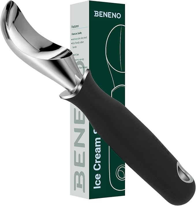 Beneno Heavy Duty Ice Cream Scoop - Upgraded Anti-Fracture Design, Comfortable Grip Long Handle, Effortless Scooping & Dishwasher Safe, Black