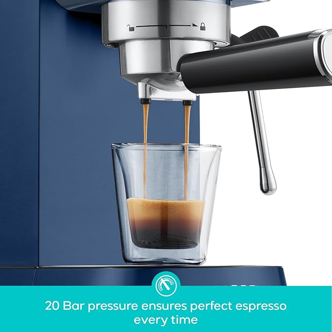 CASABREWS CM5418 Espresso Machine 20 Bar, Compact Espresso Maker with Steam Milk Frother, Stainless Steel Coffee Machine with 34oz Removable Water Tank for Cappuccino Latte, Sapphire Blue