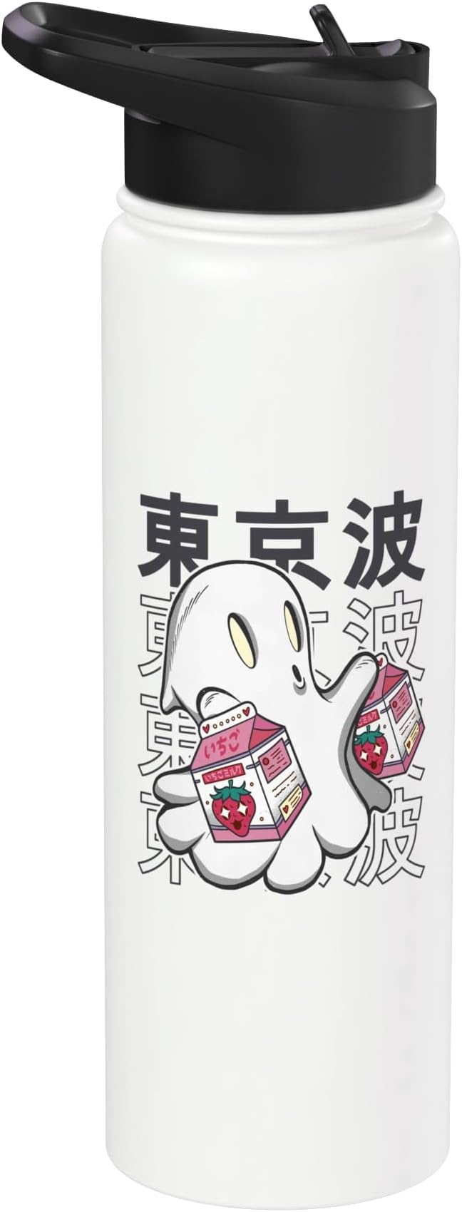 Kawaii Ghost Strawberry Milk Cartons Japan Boo Girls Anime Stainless Steel Insulated Water Bottle