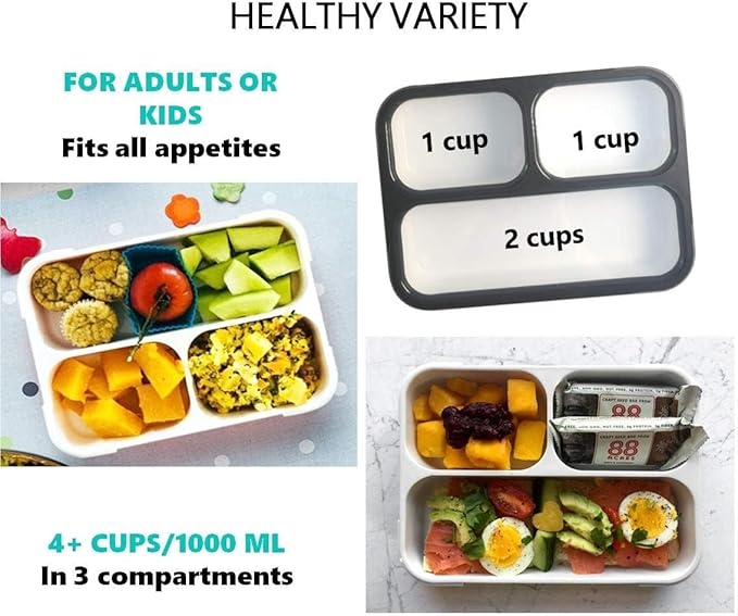 kinsho Camo Lunch Boxes for Boys Teens Adults - Bento Box Set with Insulated Bag and Ice Pack, 3 Compartment Leak Proof Food Container, BPA-Free, Microwave Safe, Ideal for School & Work, Black Gray