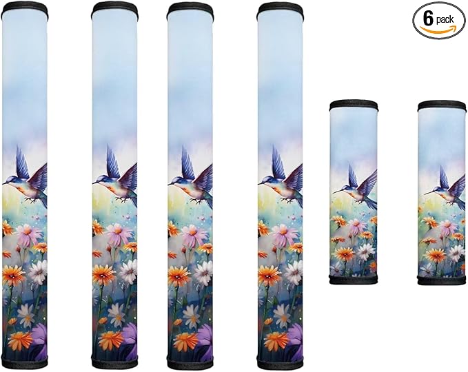 Refrigerator Door Handle Covers Pack of 6 Anti-Stain Kitchen Electrical Appliances Handle Protector Fridge Microwave Oven Decor and Accessories, Hummingbird Daisy Flower Blue