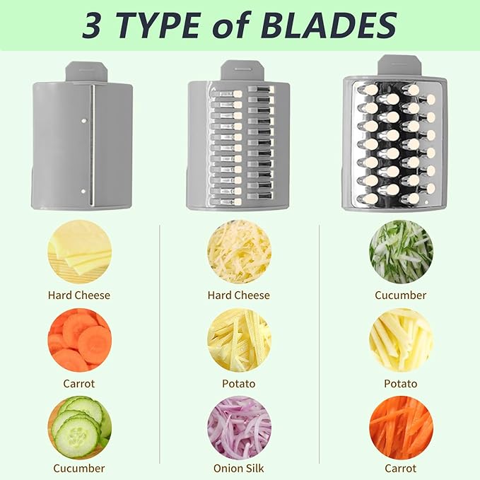 Electric Vegetable Slicer, Salad Shooter, 3-in-1 Electronic Fruit Shredder, Cheese Grater for Home Kitchen Use, Electric Grater with 3 Type Blades Stainless SteelA