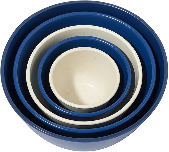 Wheat Straw Mixing Bowl Set with Lids - Blue - Set of 10