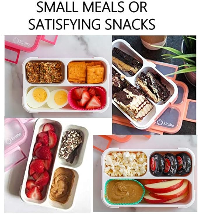 Small Snack Containers for Kids Toddlers - 3 Compartments (Set of 3) - Leak-Proof Reusable Boxes with Lids -BPA-Free Plastic Mini Bento Lunch Box - Ideal for School, Holds 2 Cups (Pink+ Purple+ Coral)