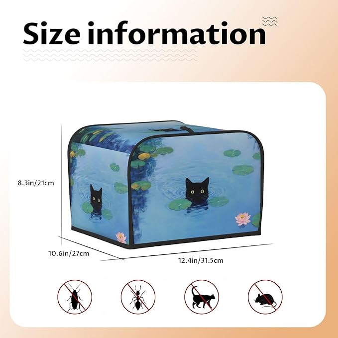 Black Cat Swimming Covers for Toasters 4 Slice,Cute Funny Bread Machine Cover with Handle,Washable Stain Resistant Kitchen Small Appliance Cover Dining Decor