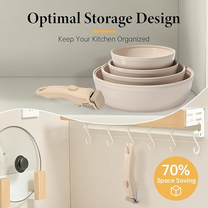 Removable Pot Handle, Universal Pan Handle, Replacement for Pots and Pans, Fits All Cookware, Includes Spoon Rest, Durable & Heat-Resistant, Cream Beige