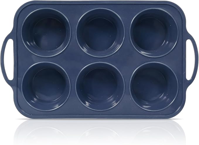 Jumbo Silicone Muffin Pan with Metal Frame, Non Stick Silicone Cupcake Pan with Handles 6 Cup, BPA Free Silicon Muffin Tin Tray Extra Large for baking, egg bites, Cupcake Mold Grey