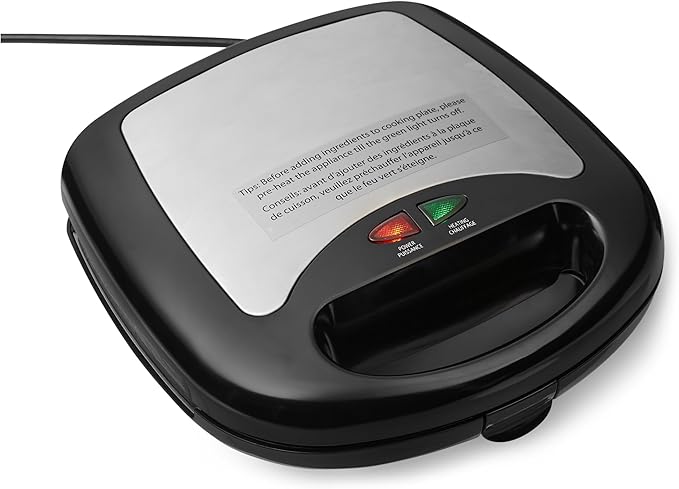 Amazon Basics 3-in-1 Sandwich Maker, Panini Press and Waffle Maker with Removable Ceramic-Coated Plates, 760W, Space-Saving Storage