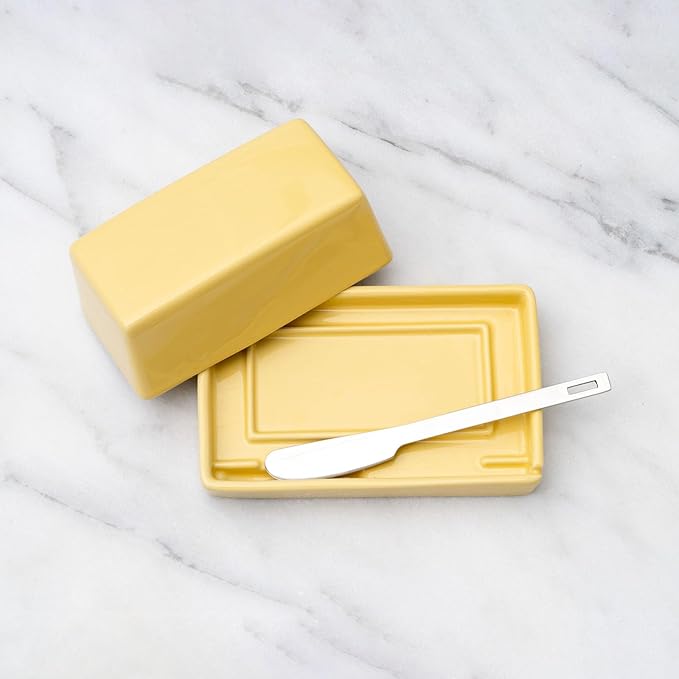 ZERO JAPAN Compact Butter Dish for Countertop, Fits West Coast Butter Sticks (Stubby Size), Ceramic Butter Keeper with Lid, Space-Saving Design, Made in Japan, Blueberry