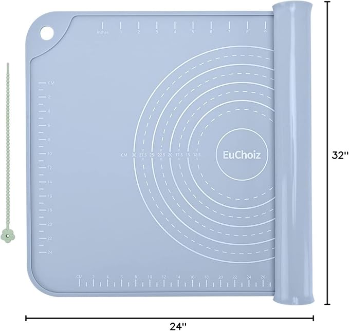 Silicone Pastry Mat 32"*24" Extra Thick Non Stick Baking Mat Food Grade Silicone Dough Rolling Mat with Edge Heightening Large Blue