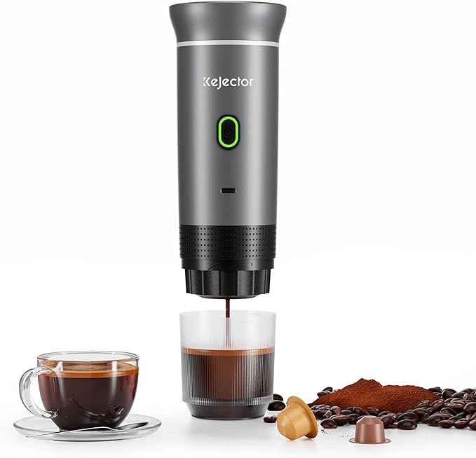 KEJECTOR Portable Coffee Maker Espresso Machine for Travel Nano Car Coffee Maker Compatible with Ground Coffee & NS Capsule for RV, Hiking Camping Office, Travel Espresso Maker Electric Coffee Machine
