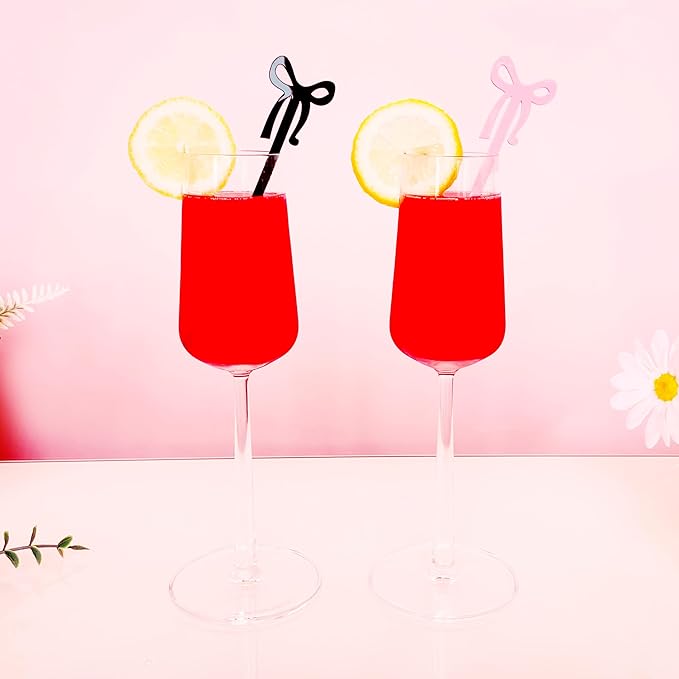 Black Bow Drink Stir Sticks 20PCS Acrylic Stirrers for Cocktail Swizzle Coffee Shirley Temple Bar Supplies Party Decorations (Black)