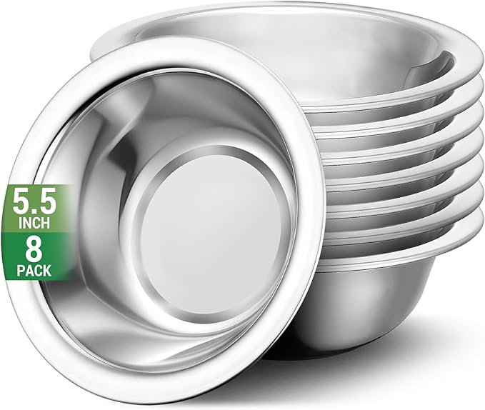 304(18/8) Stainless Steel Mixing Bowls for Kitchen, 8 Pack 5.5" Small Metal Mixing Cooking Bowls Set Stackable for Baking Serving Cooking Food Prep Storage Dishwasher Safe Lightweight
